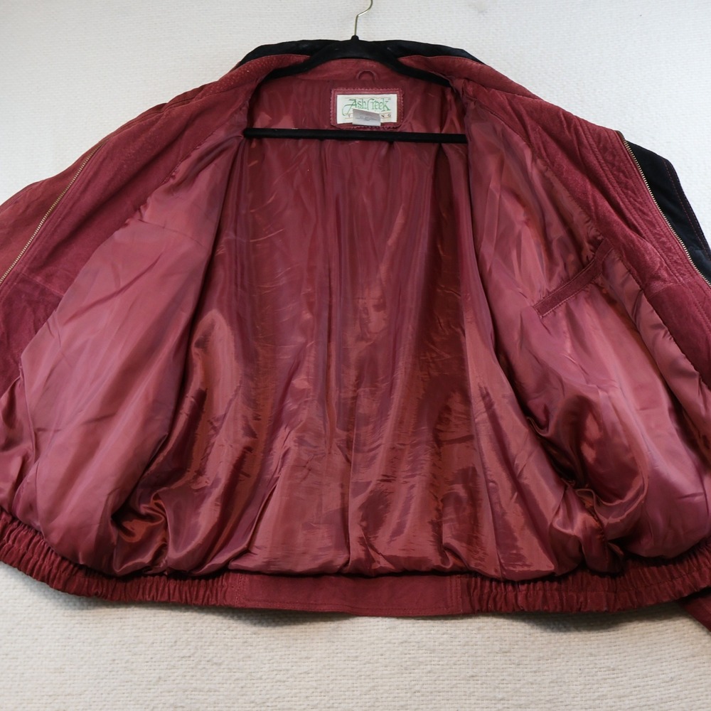 Ash Creek Trading Mens 2X Leather Bomber Jacket Burgundy Suede Western Zip Front - Picture 6 of 7